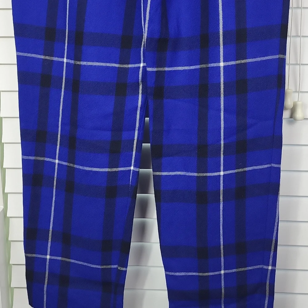 ESCADA‎ Vintage Wool High-Waist Blue Plaid Straight-Leg Trousers. Size 34 (US 0)